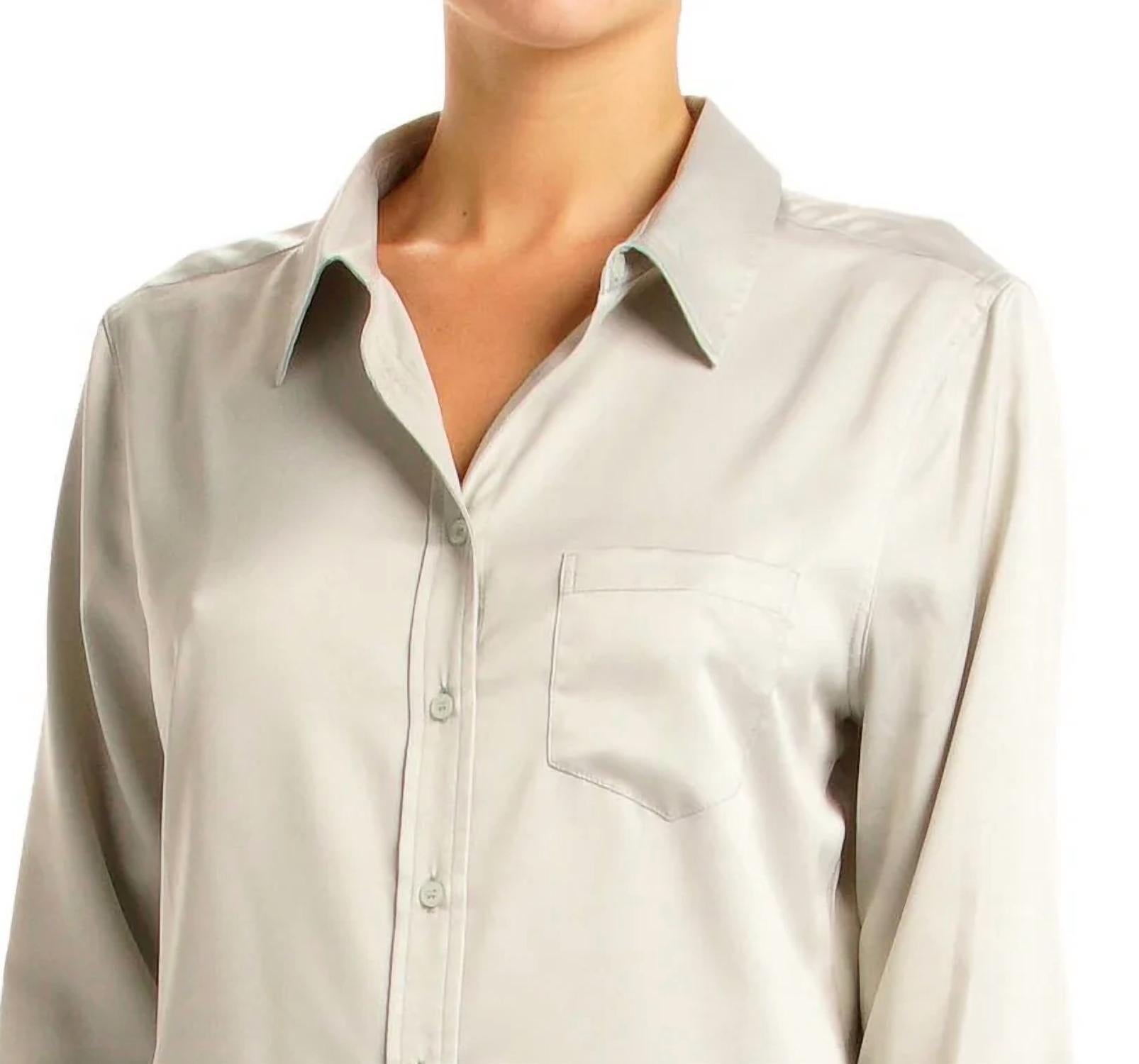 ELAN Smooth As Silk Button-down Shirt in silver - women's shirt - detail view