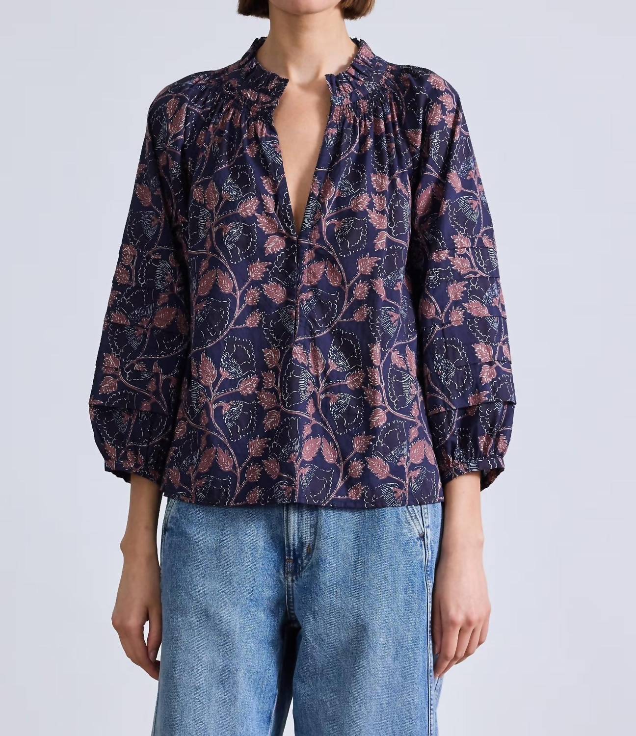 APIECE APART Trinidad Top in camille floral navy 1 - women's blouse