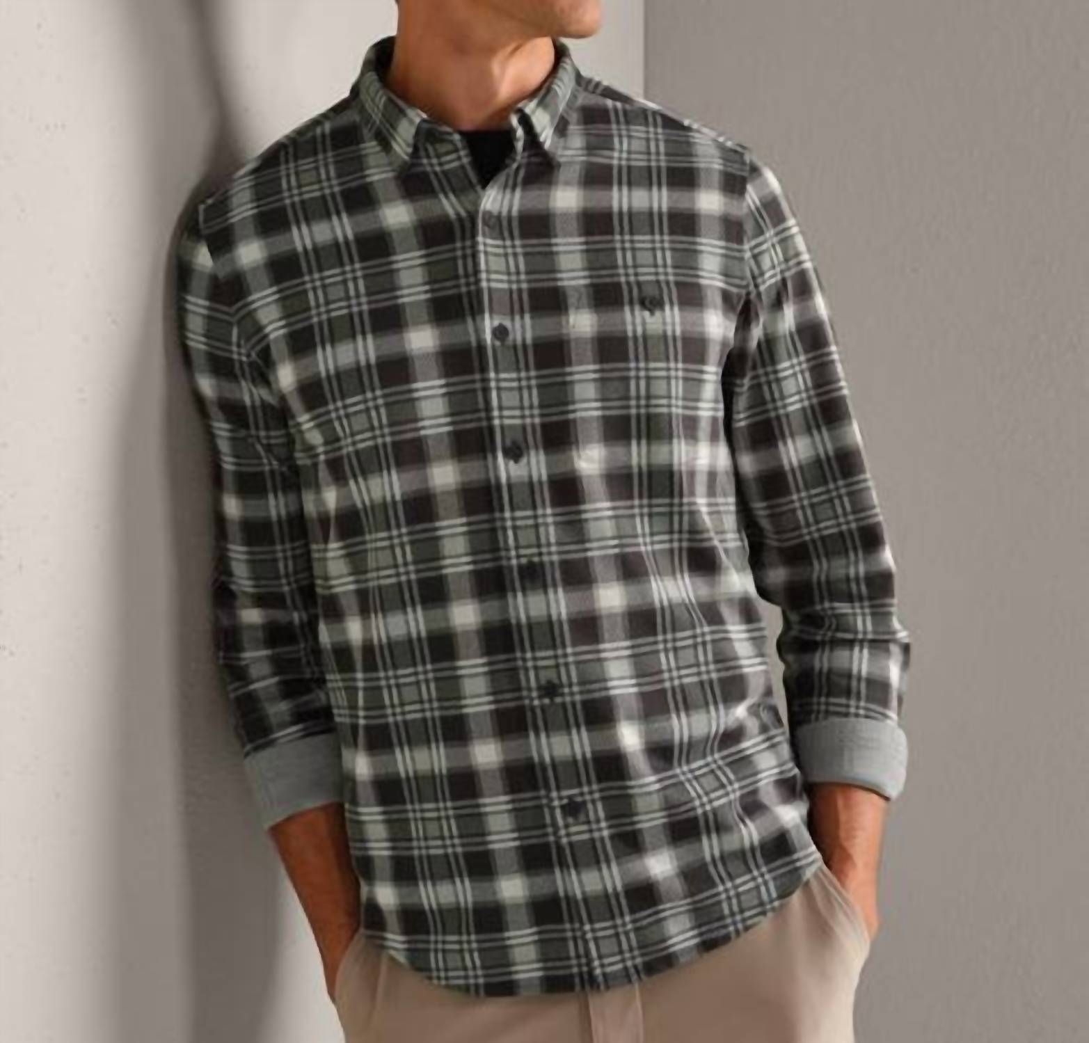 RHONE Hardy Flannel Long Sleeve Shirt in pine gray plaid - men's long sleeve top