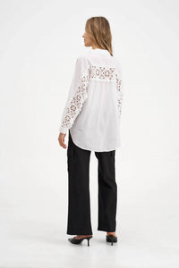 M Made In Italy - Button Front Top With Open Embroidery