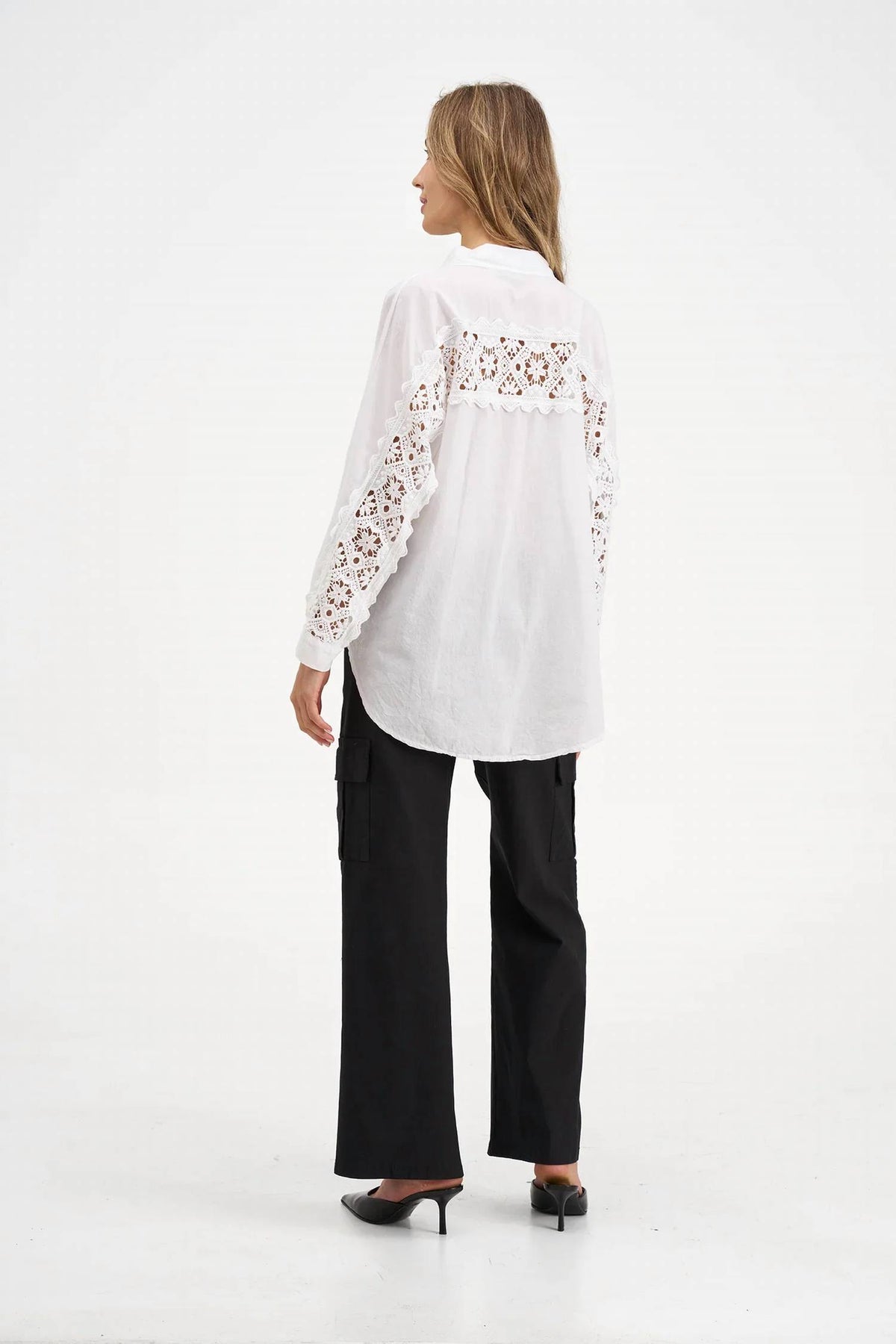 M Made In Italy - Button Front Top With Open Embroidery