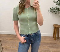 &Merci - Scalloped Pointelle Short Sleeve Knit Cardigan