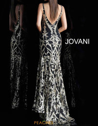 Jovani - Metallic Sequined Plunging Long Gown