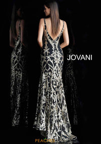 Jovani - Metallic Sequined Plunging Long Gown