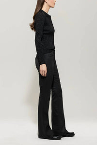 LUISA CERANO Leather Look Flared Pants in black - women's pants - detail view