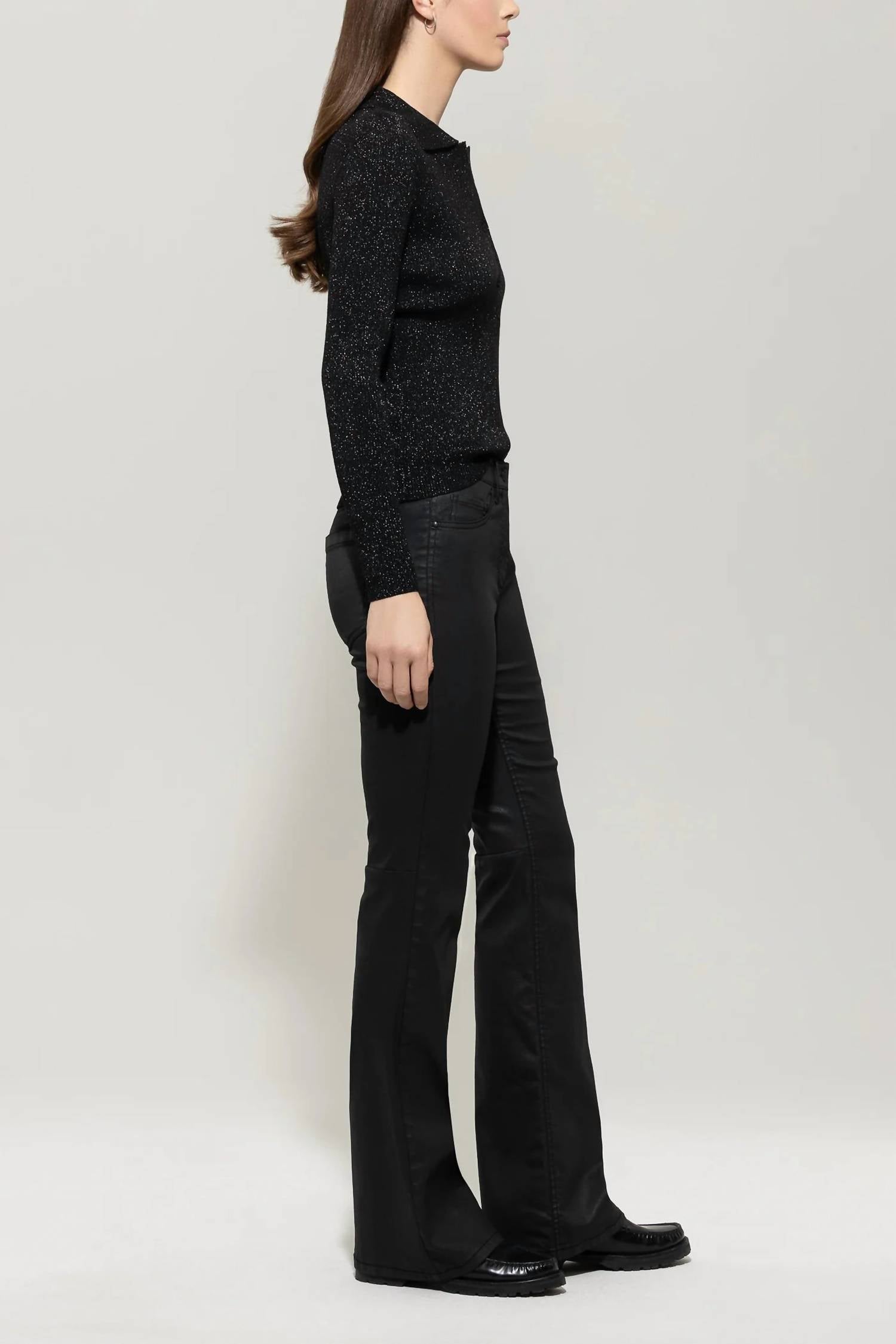 LUISA CERANO Leather Look Flared Pants in black - women's pants - detail view