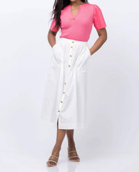 Lilla P - Button Front Long Midi Skirt