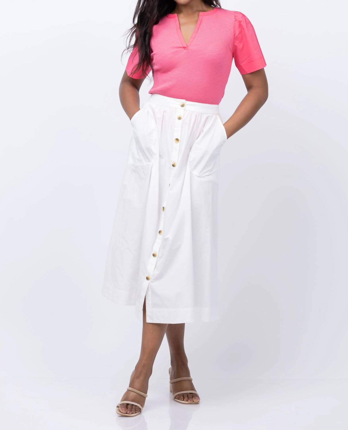 Lilla P - Button Front Long Midi Skirt