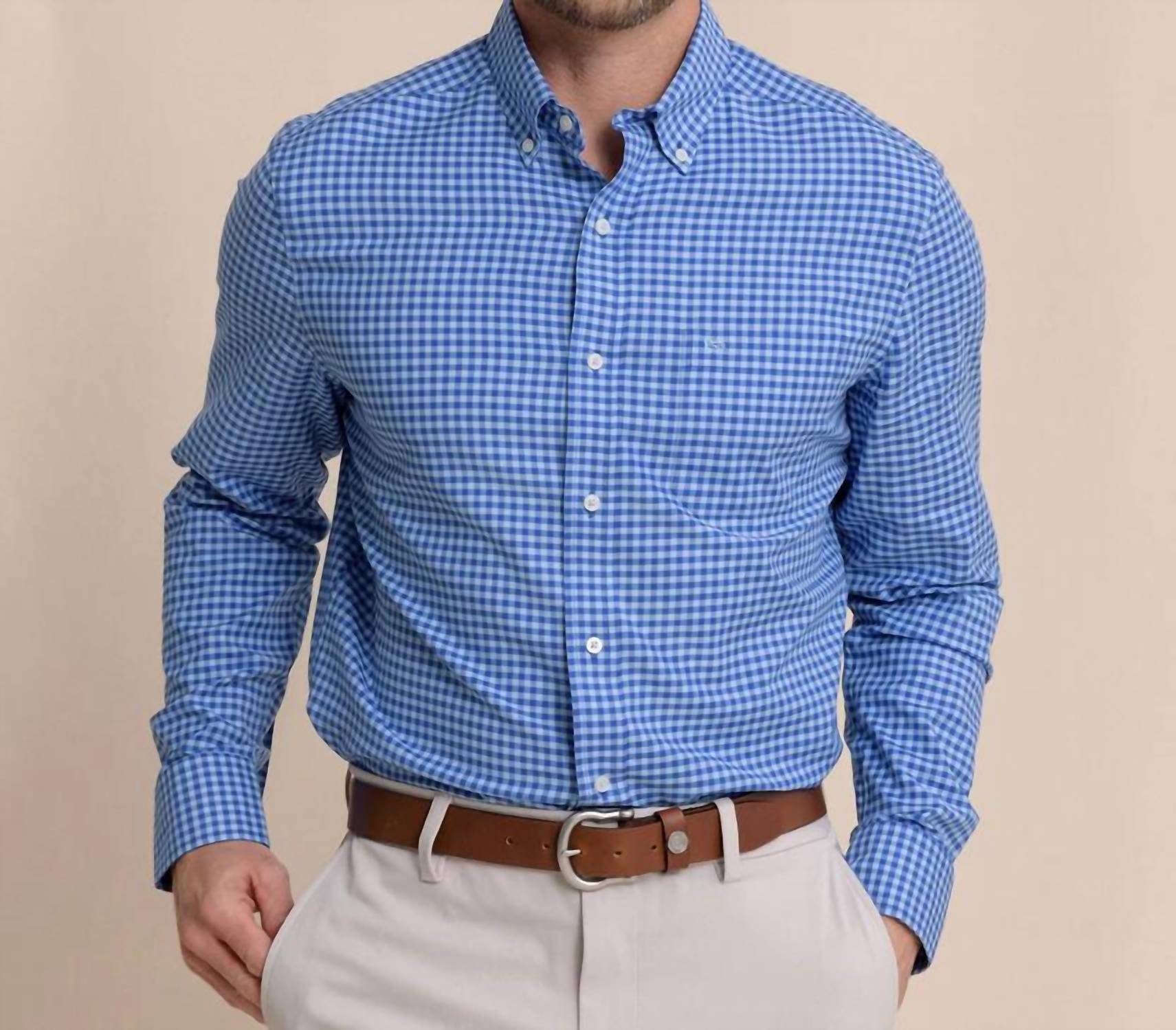 SOUTHERN TIDE Silver Lake Plaid Skipjack Sport Shirt in surf blue - men's shirt