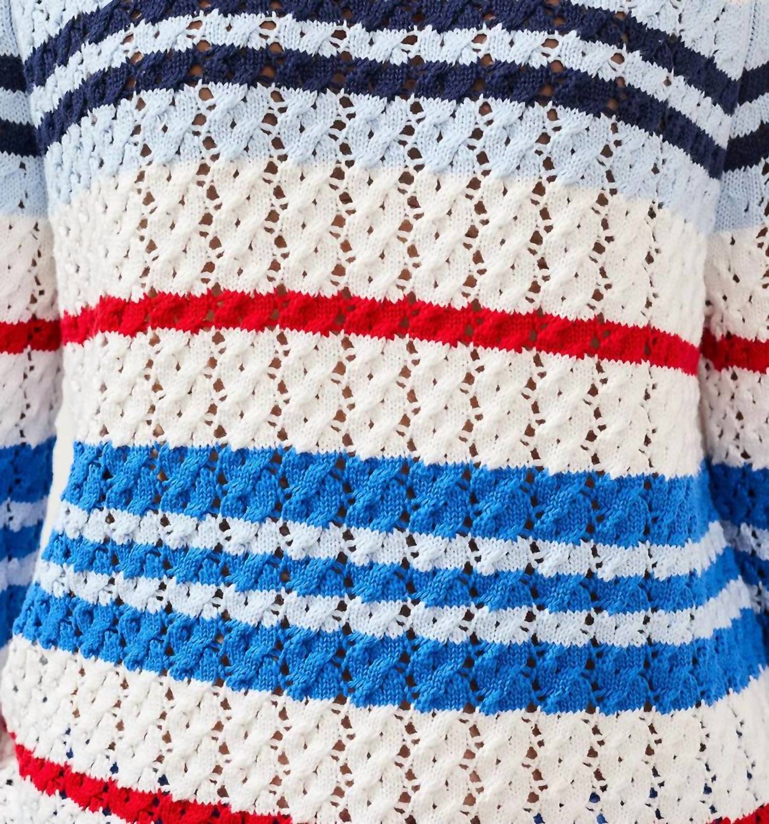 Tribal - Striped Crew Neck Sweater With Cable Detail