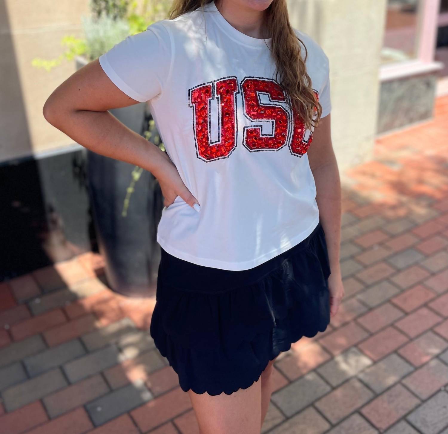 Queen Of Sparkles - Licensed Usc Jeweled Letter Tee