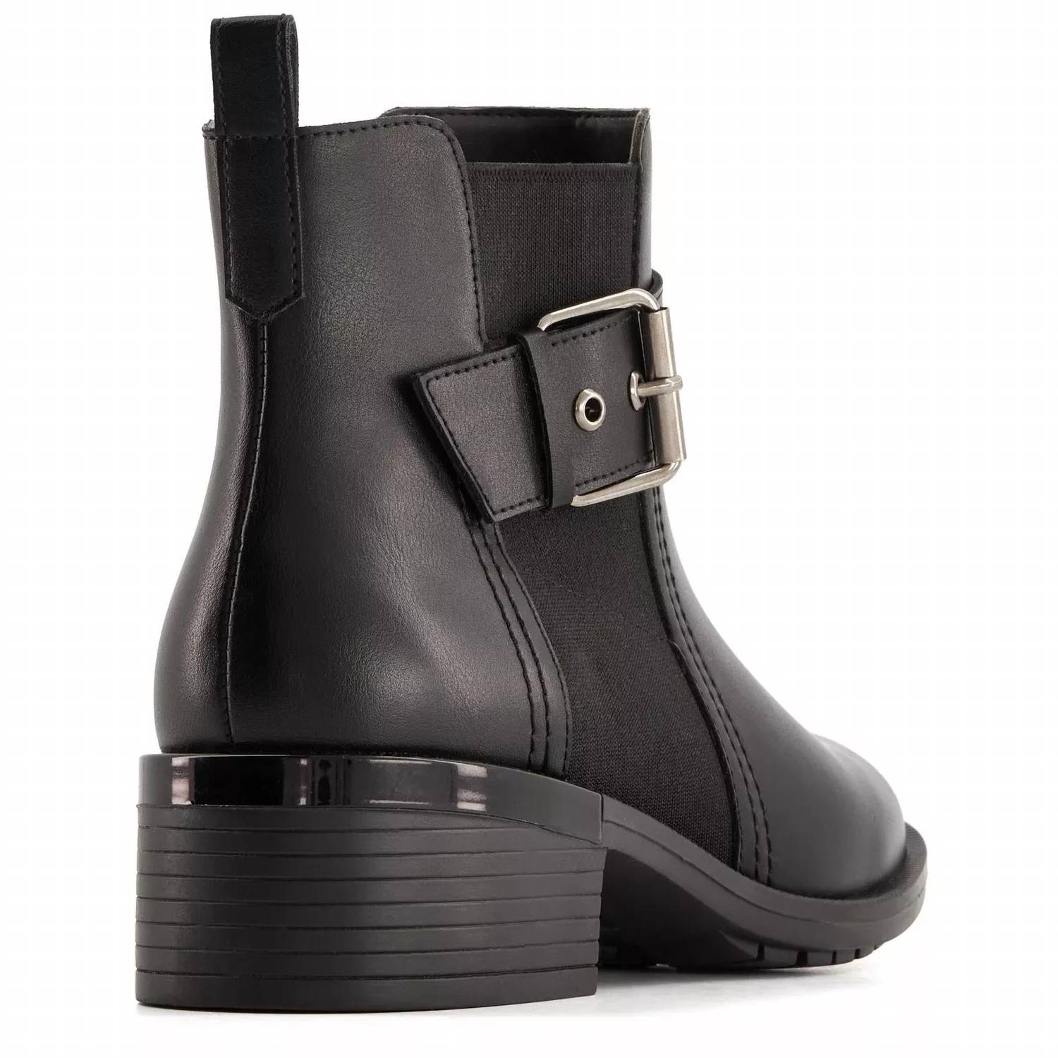 Andrea - Women's Leather Booties With Elastic Side and Buckle
