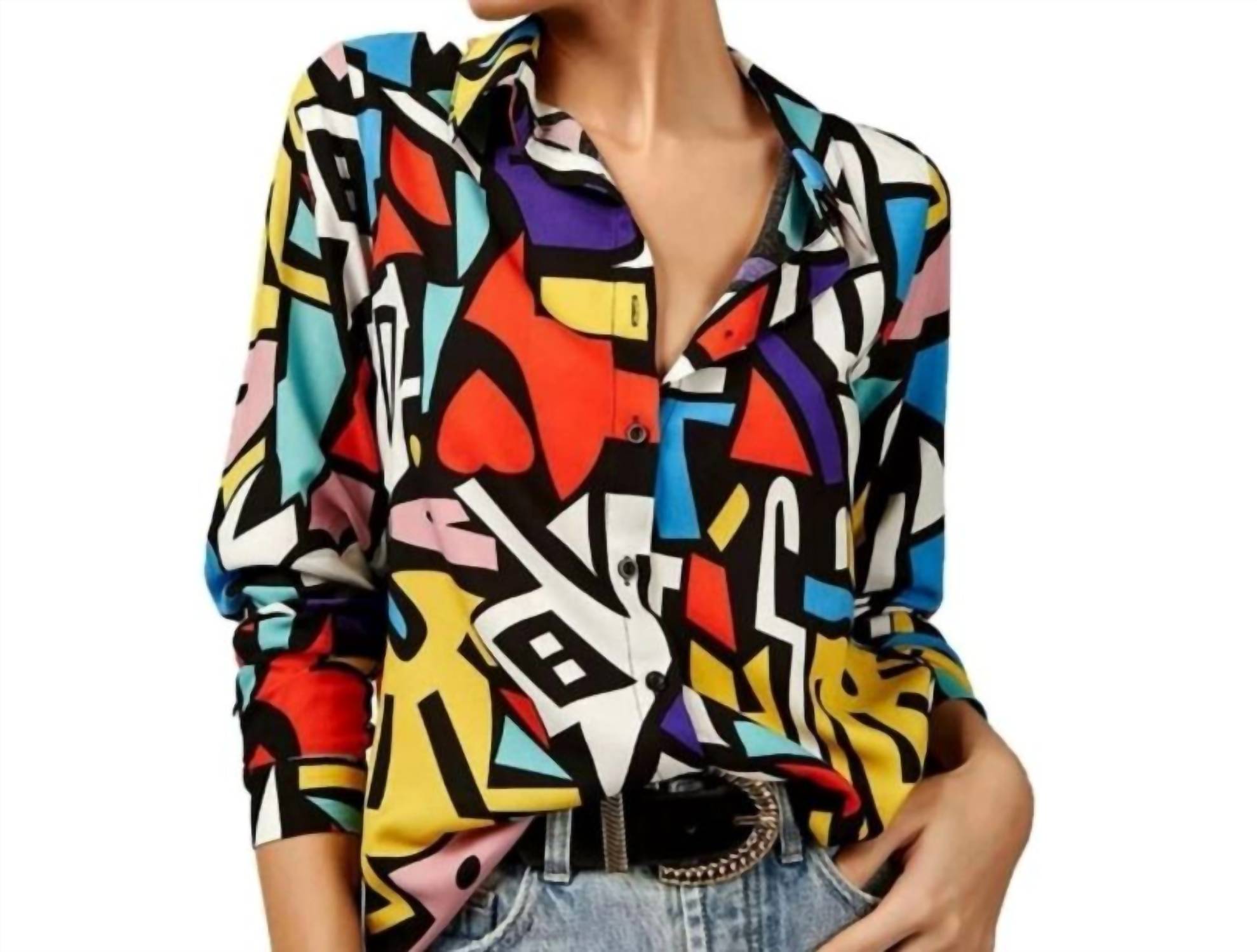 Joidart - Geometric Print Button Up Blouse