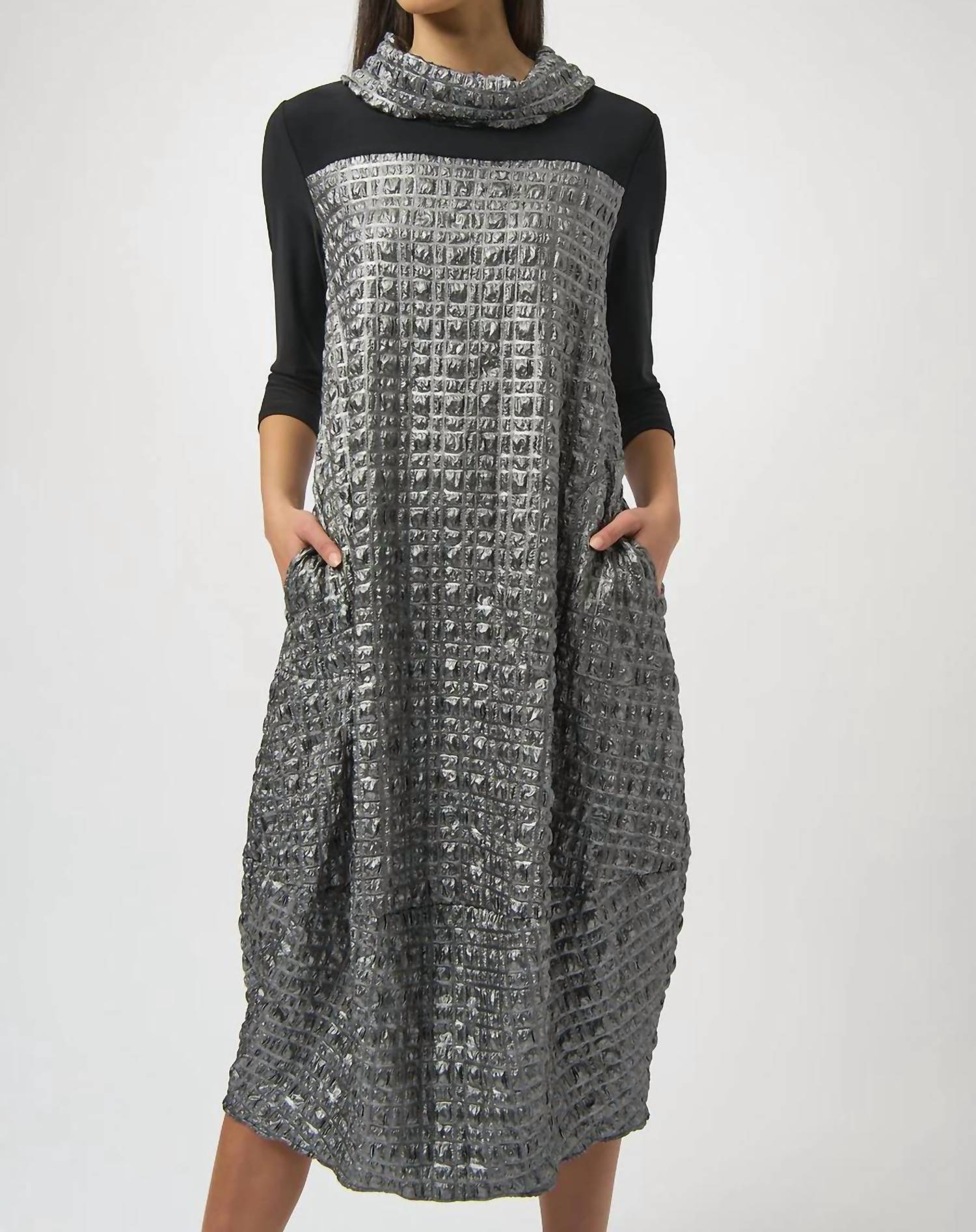 Joseph Ribkoff Cowl Neck 3/4 Sleeves Cocoon Dress in pewter black - women's dress - alternate view