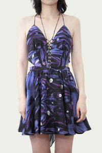 ZETA LACE-UP CUTOUT HALTERNECK MINI DRESS