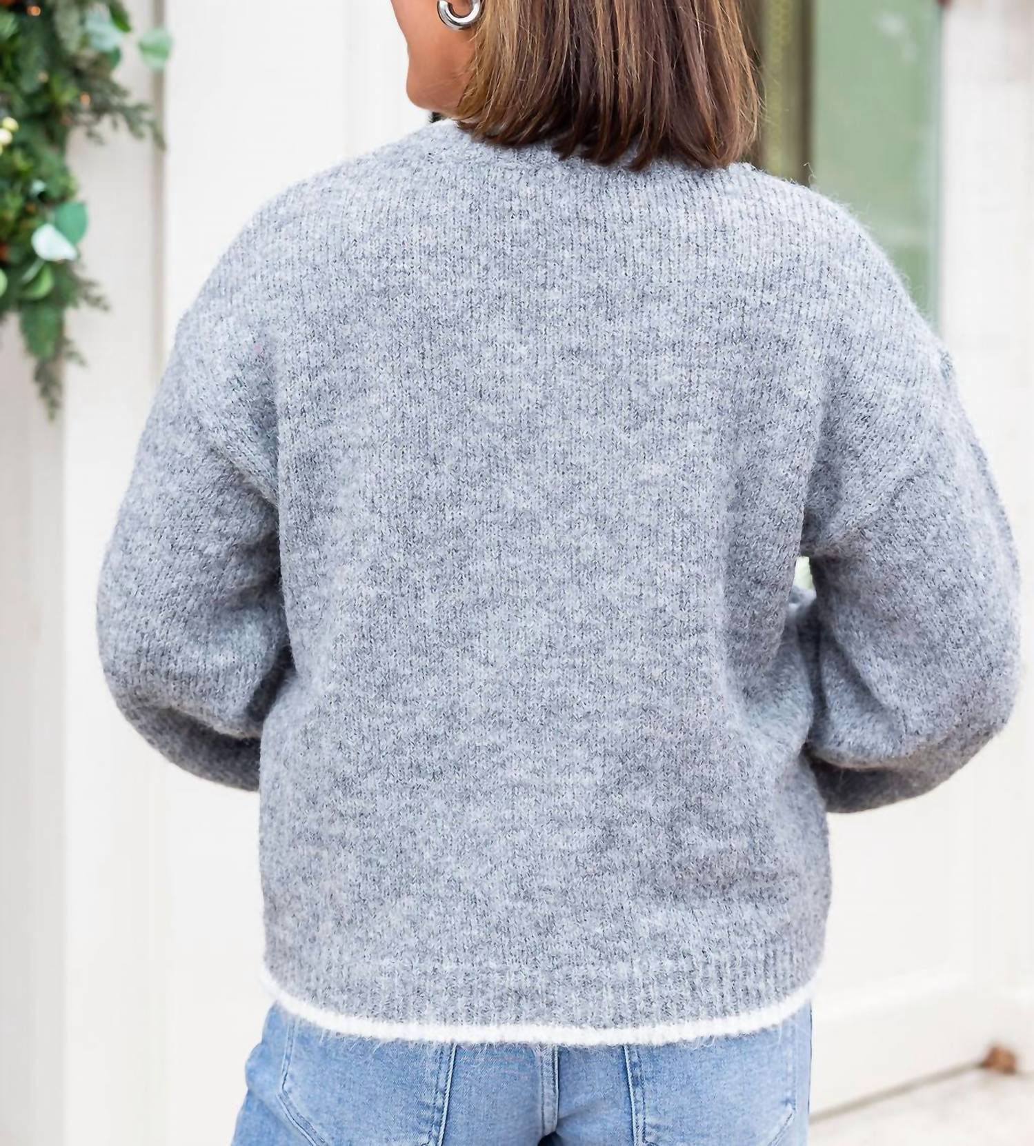 AnnieWear Everyday Edge Contrast Cardigan in grey - women's cardigan - detail view