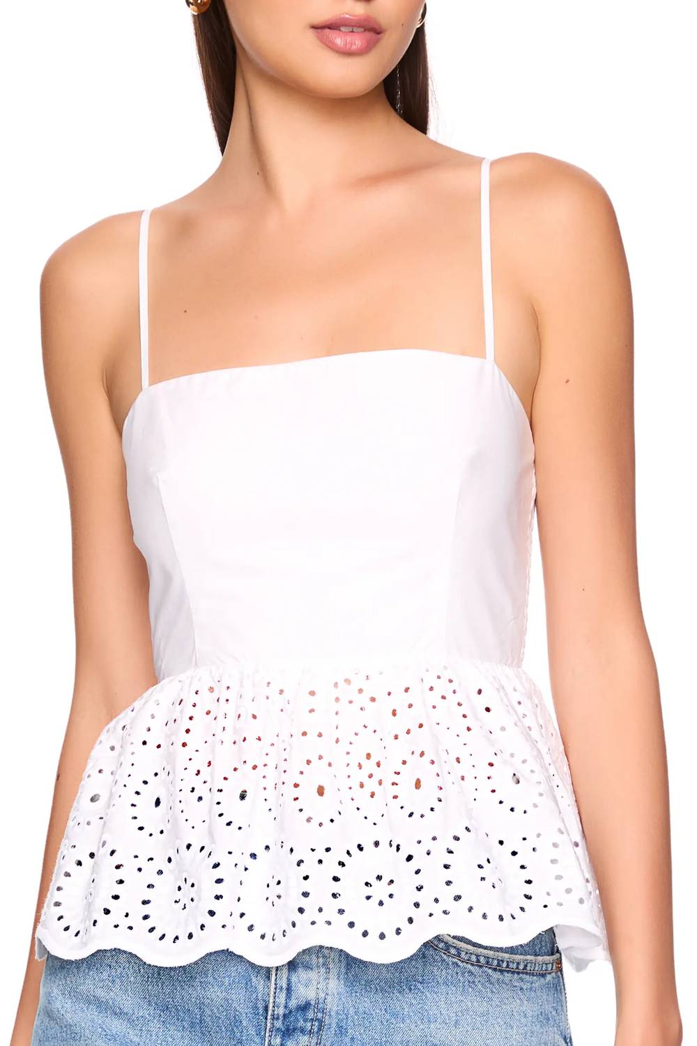 Susana Monaco - Embroidered Poplin String Peplum Top