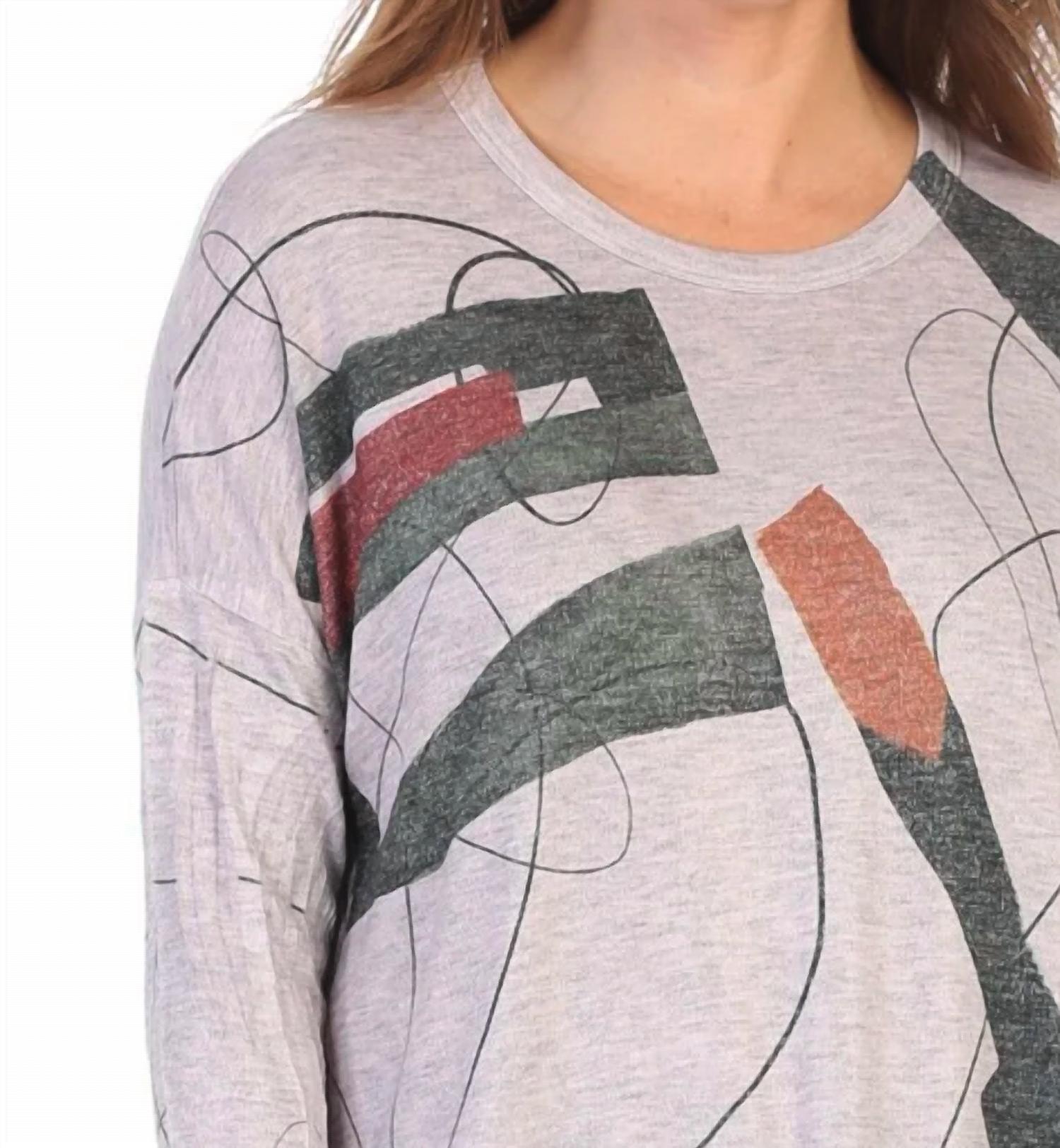 Jess & Jane Contours Knit Jersey Dolman Sleeve Top in abstract art - women's blouse - alternate view