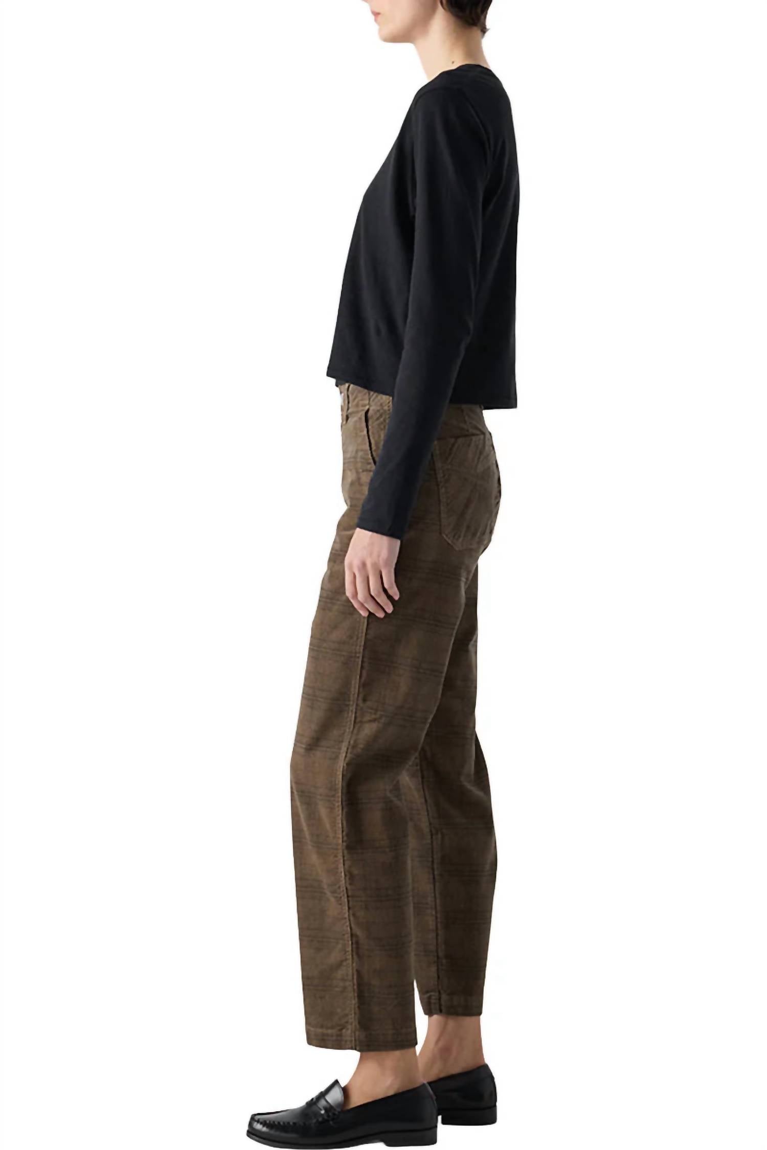 AMO Women's Lillian Corduroy Trouser in sand plaid - women's pants - alternate view