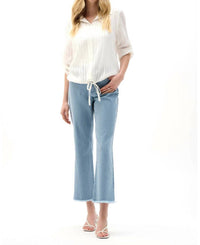 Joseph Ribkoff Stripe Print Straight Leg Cropped Jeans in blue - women's jeans