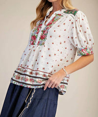 Easel - Floral Printed Puff Sleeve Top