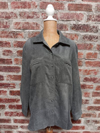 Multiples Women's Cuffed Long Sleeve Button Up Top in granite - women's shirt
