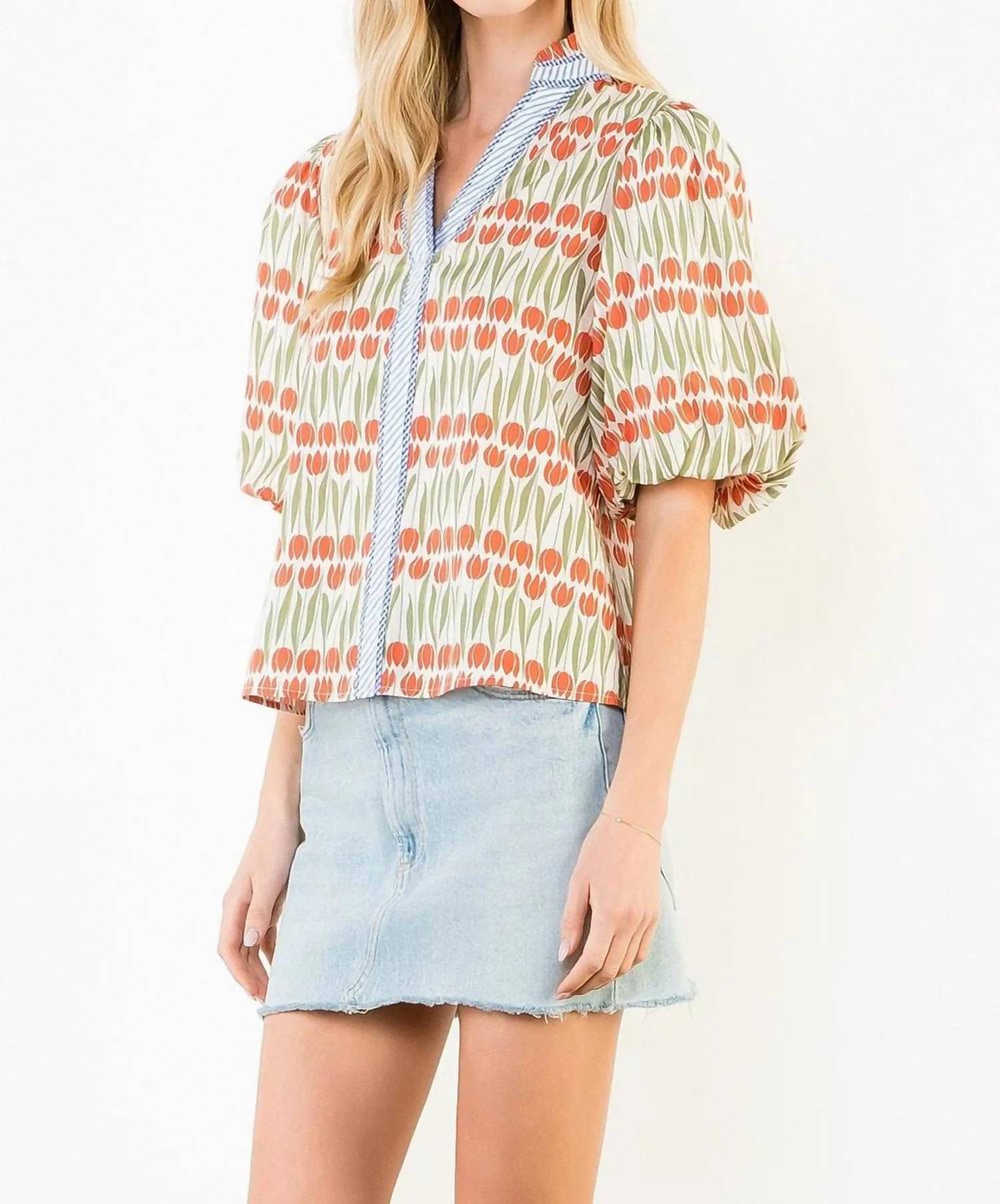 Thml - Puff Sleeve Tulip Print Top