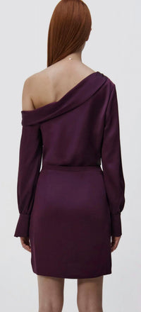 SIMKHAI Cameron Mini Dress in plum - women's dress - detail view