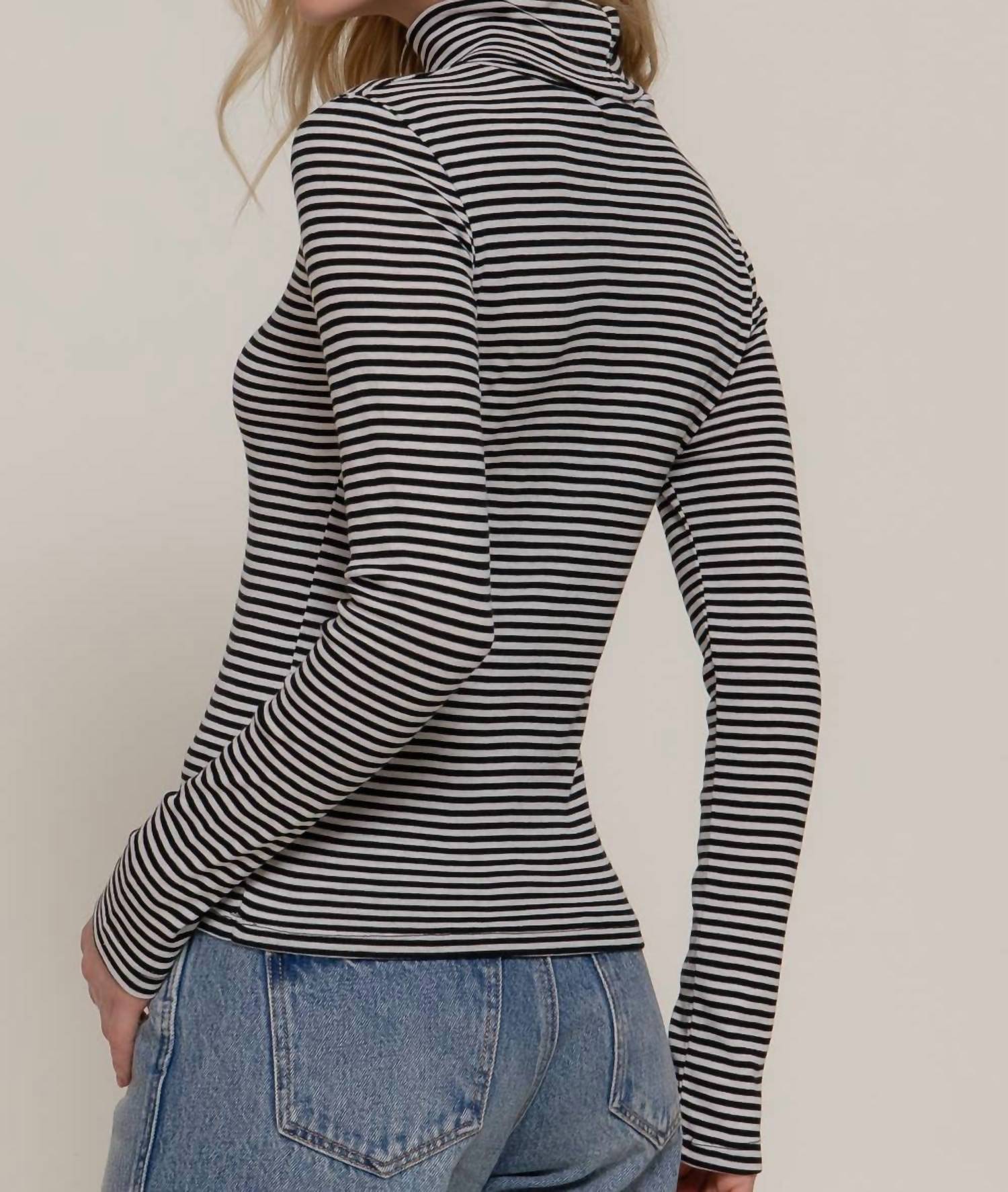 Active Basic - Stripe Long Sleeve Turtleneck Top