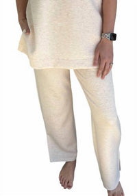 P.CILL Modal Wide Leg Pants with Bottom Slits in oatmeal - women's pants