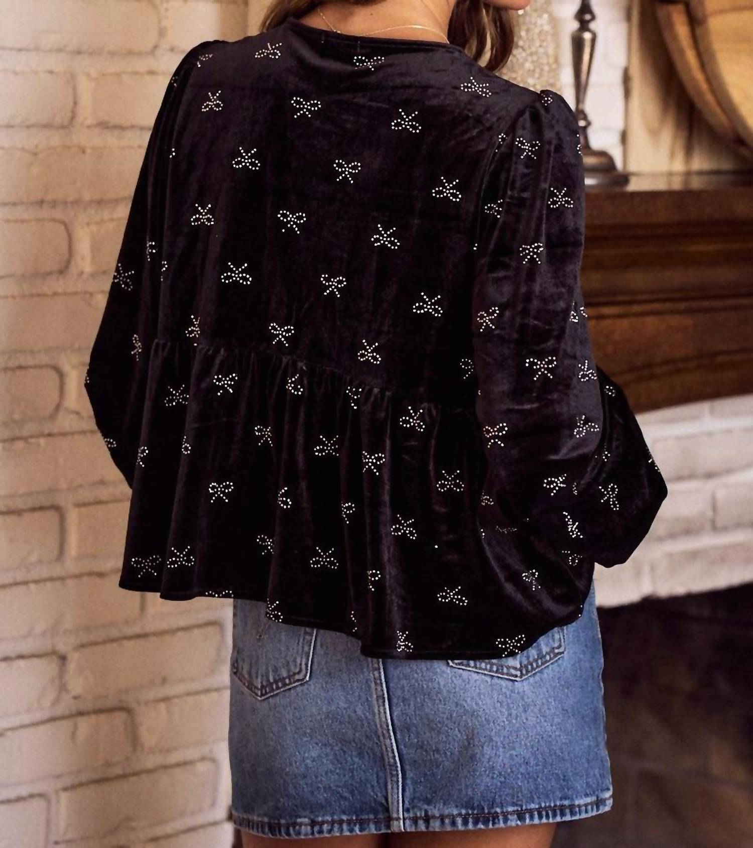 So Me - Tina Bow Tie Velvet Top