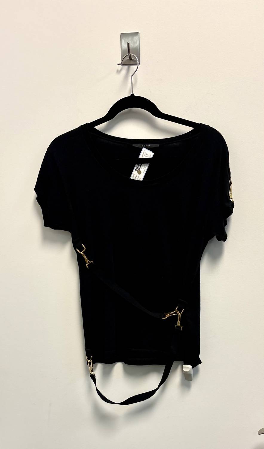 Gucci - Pre-loved Women's Cotton Short Sleeve Top With Tone Swivel Snap Carabiner Clips And Straps