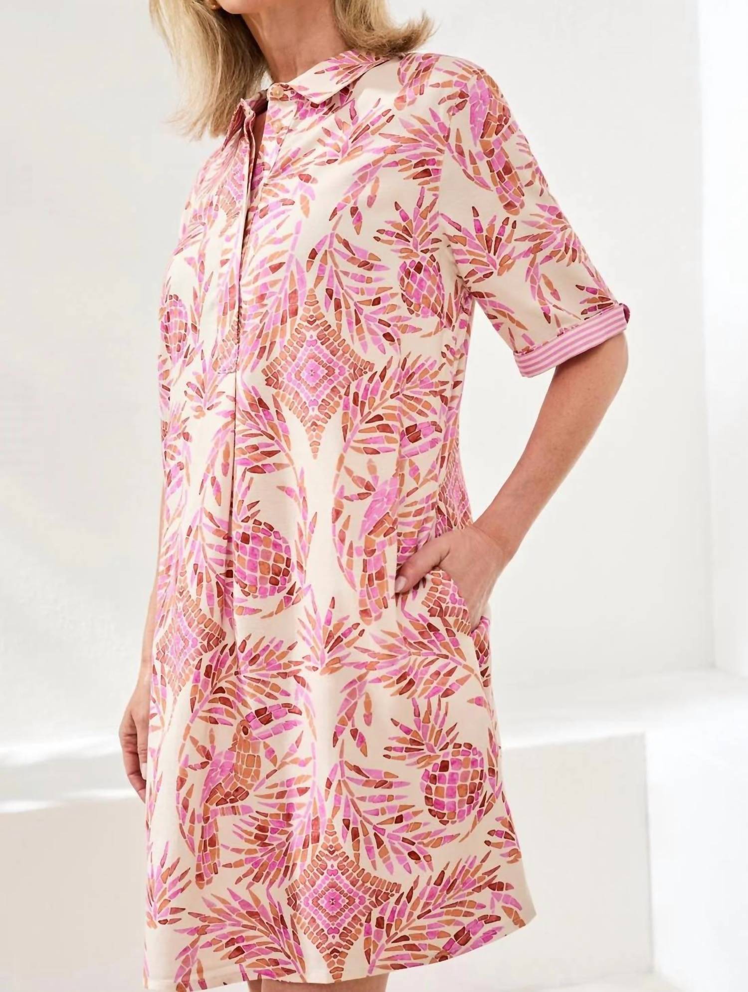 Tribal - Short Sleeve Collared Shift Mini Dress