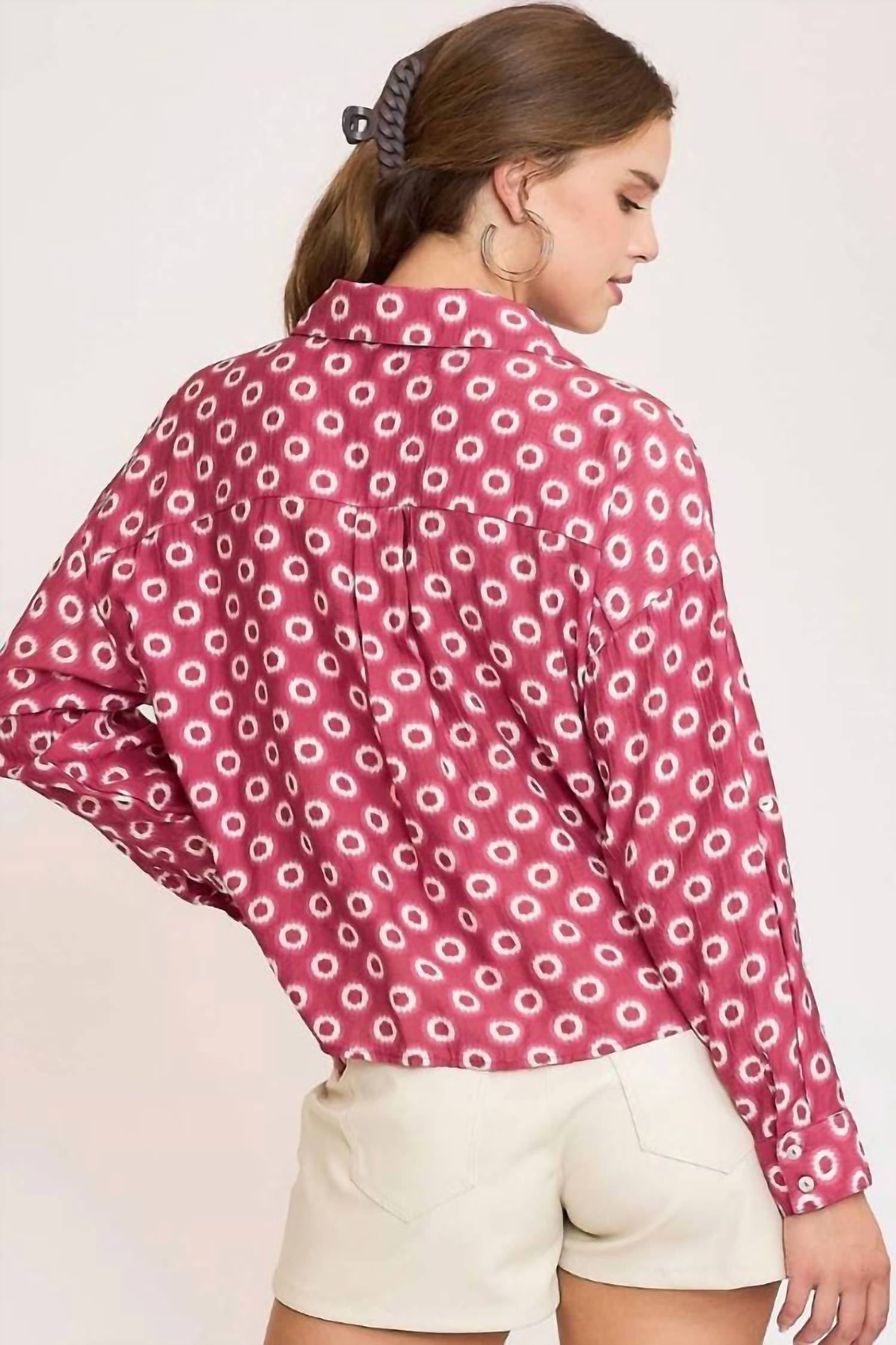 Umgee - V-neck Twist Wrap Printed Blouse