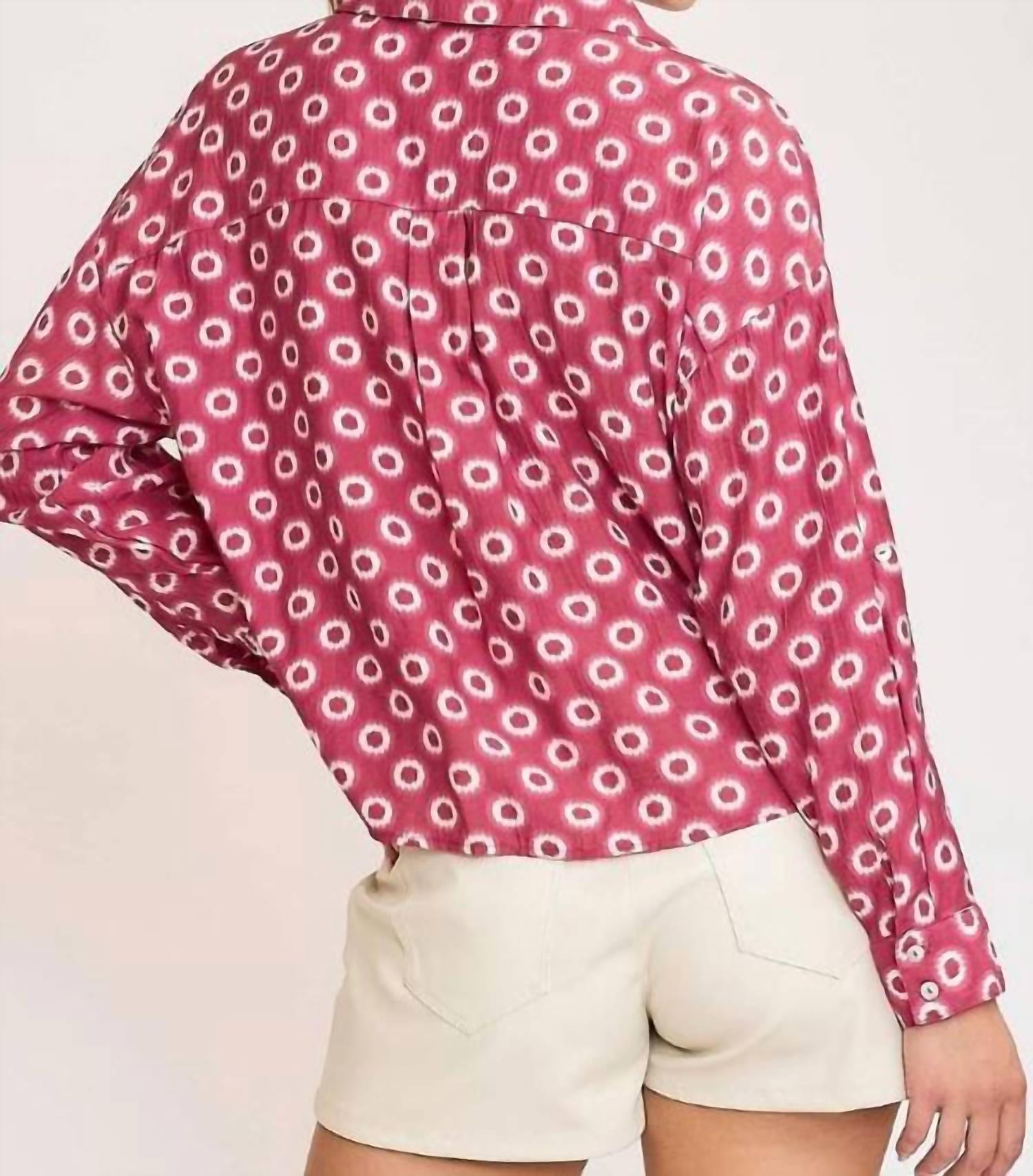 Umgee - V-neck Twist Wrap Printed Blouse