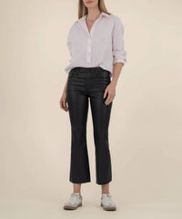 KUT FROM THE KLOTH Kelsey Coated Ankle Flare Pants With Raw Hem in black - women's pants