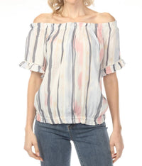 Charlie B - Striped Off-shoulder Peasant Blouse