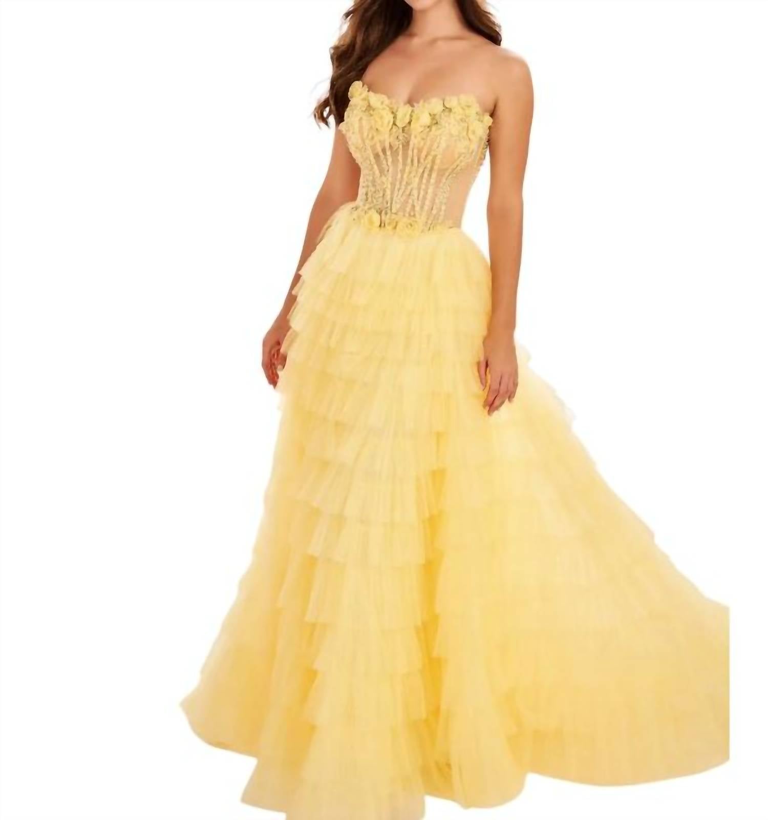 Ellie Wilde - Sheer Tiered Ruffle Gown