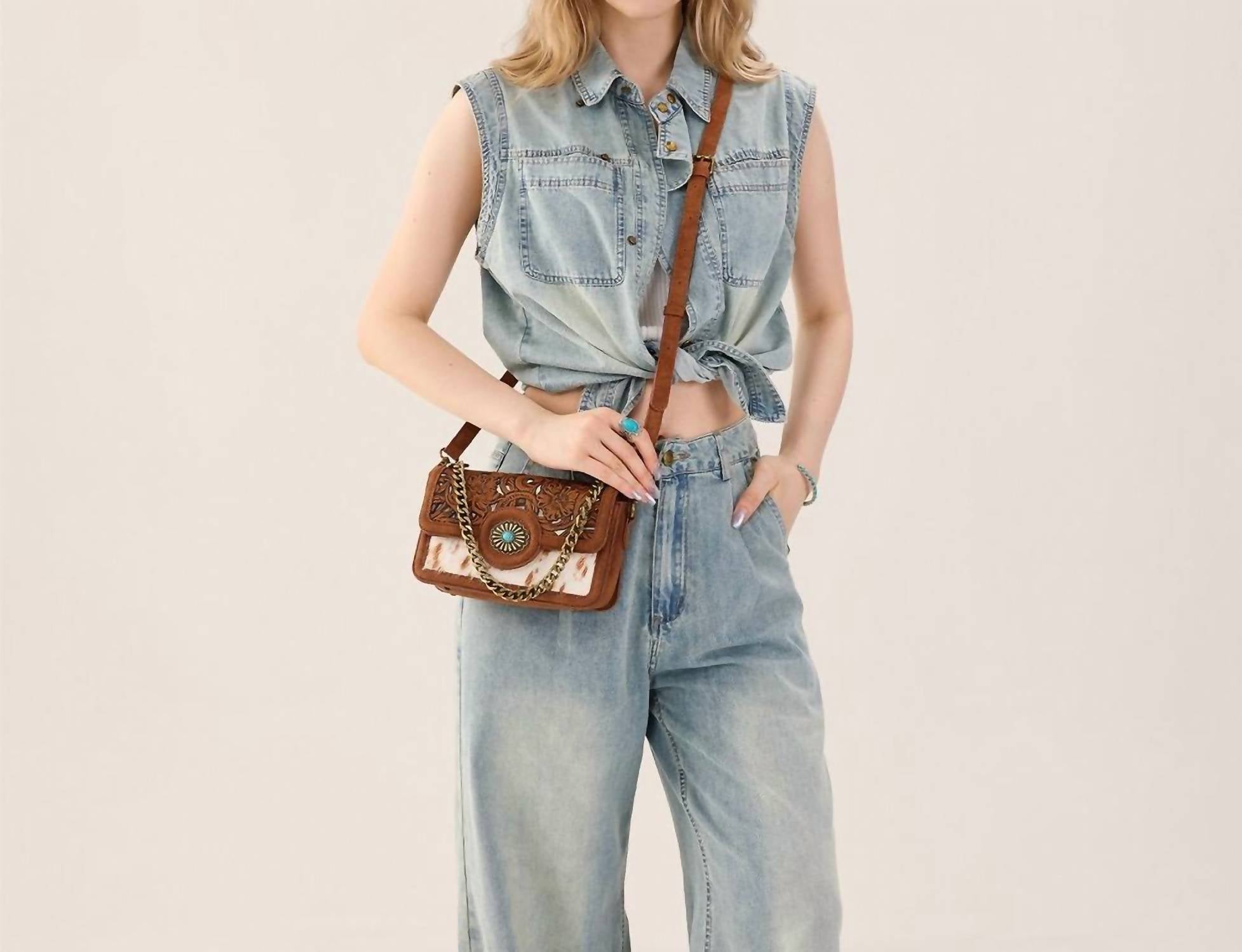 Trinity Ranch - Cowhide Floral Cutout Crossbody Bag