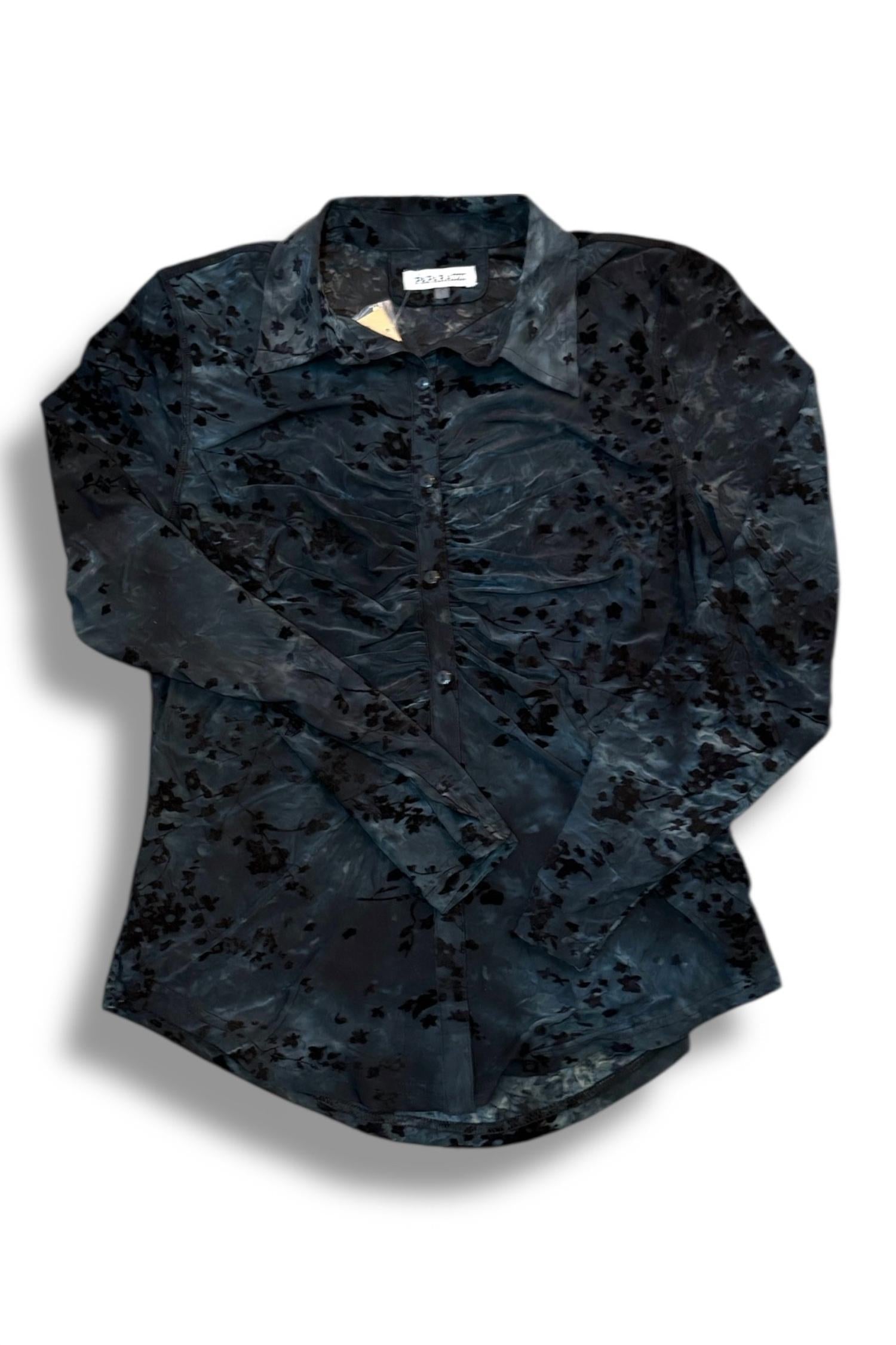 PAPARAZZI Women's Velvet Flocked Ruched Blouse in black - women's shirt - alternate view