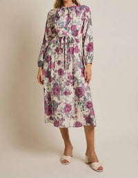 Gilli - Front Bow Tie Long Sleeve Print Midi Dress