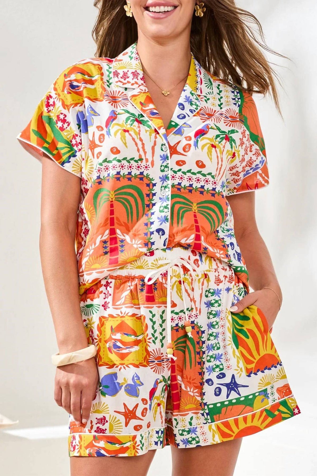 Tribal - Printed Blouse With Piping Detail