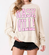 Peach Love Nashville Printed Sweatshirt in beige - women's top