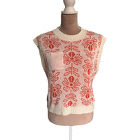 LA MIEL Floral Knit Sweater Vest in burnt orange - women's jacket - alternate view