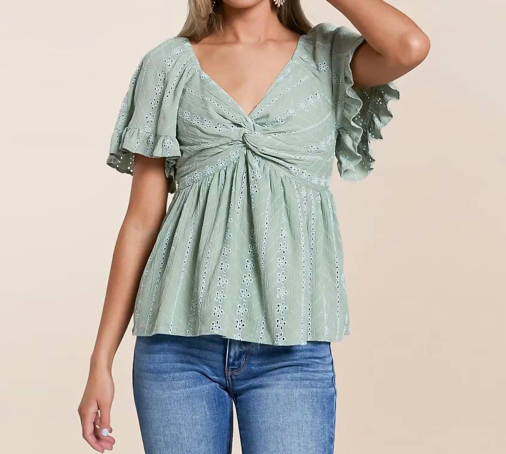 Angie - Twisted Front Peplum Top