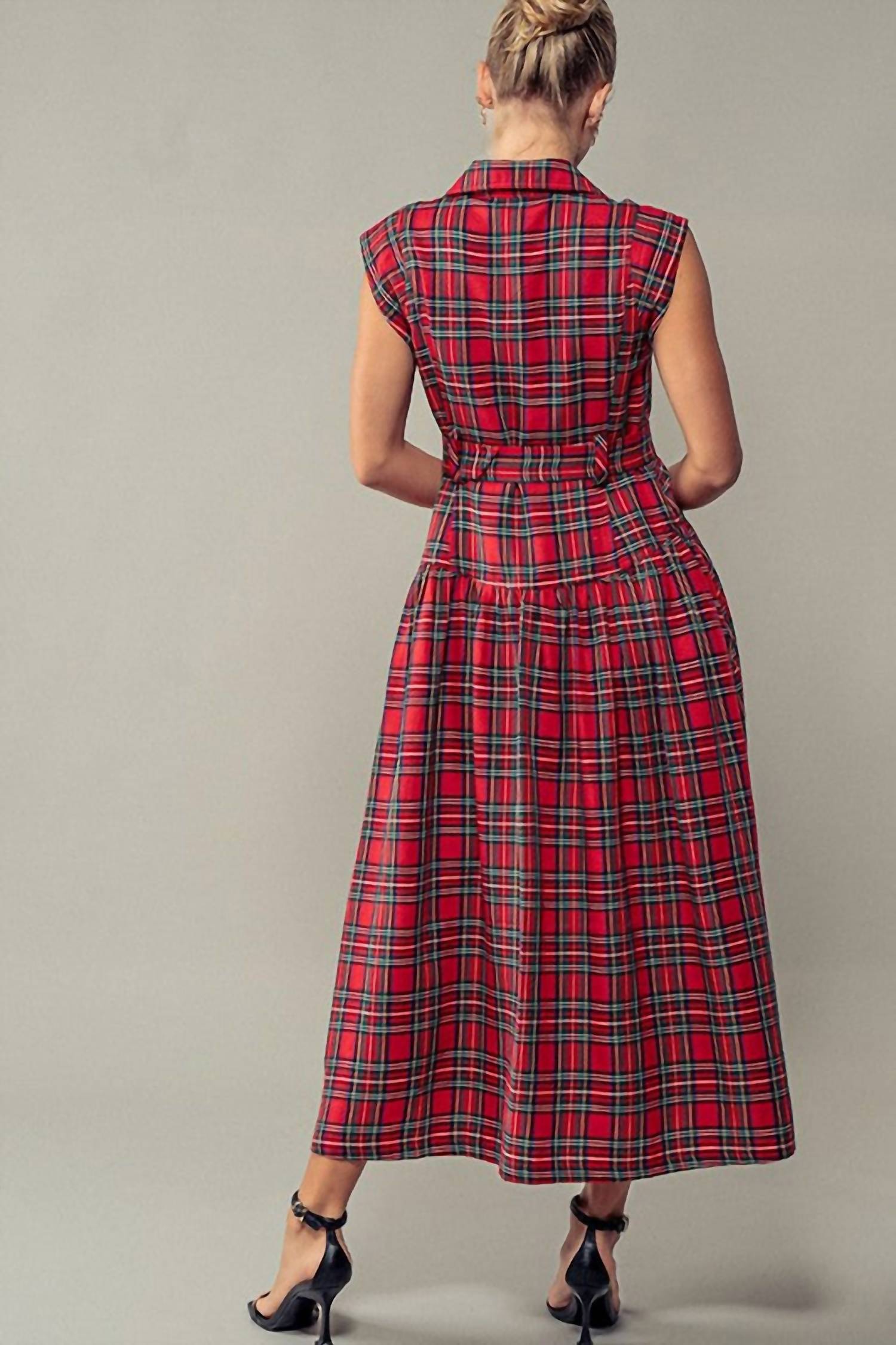Faire - Dashing Plaid Belted A-line Dress
