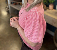 Easel - Waffle Knit Puff Sleeve Top