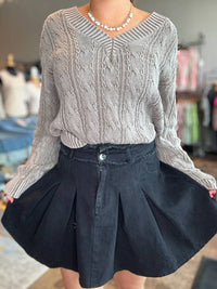 Adora - Pleated Washed Denim Skirt