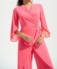 Joseph Ribkoff - Chiffon Sleeves Wrap Tulip Wide Leg Jumpsuit