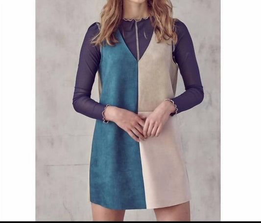 Lalavon - Colorblock Faux Suede Dress